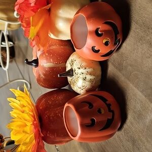 Festive Pumpkin Candle Holders - Orange and Cream